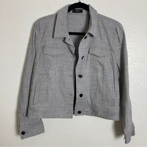 Theory Denim Jacket Eco Sharkskin Bluet Melange Gray Linen NWT L